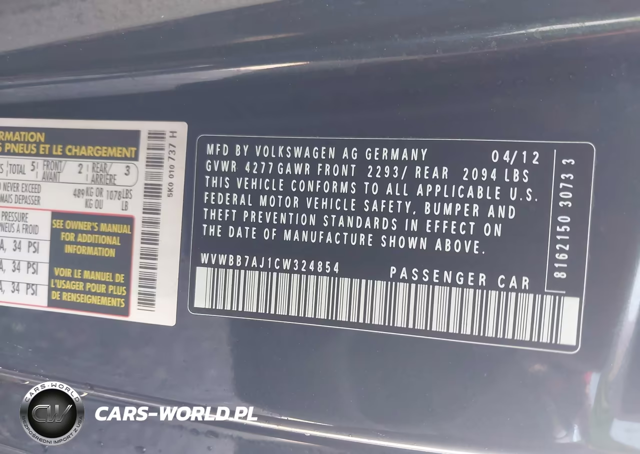 2012 Volkswagen Golf 2.5L 2-Door VIN:WVWBB7AJ1CW324854 - 9