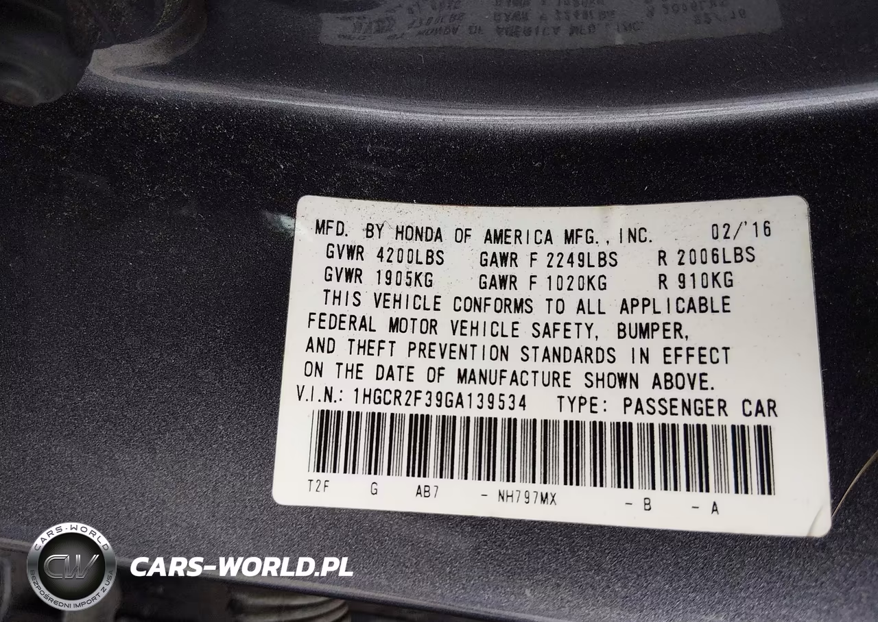 2016 Honda Accord Lx VIN:1HGCR2F39GA139534 - 9