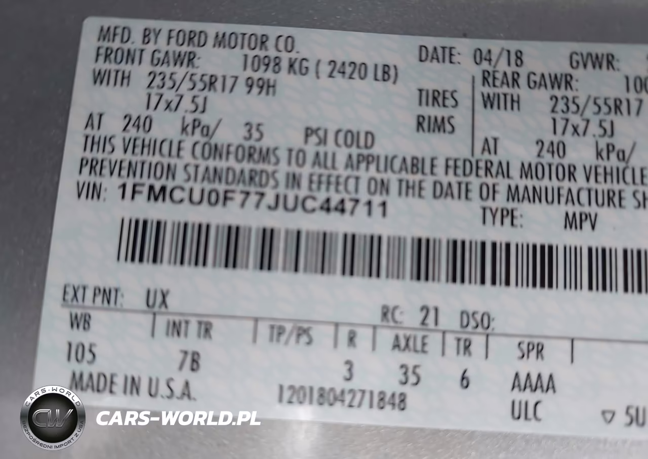 2018 Ford Escape S VIN:1FMCU0F77JUC44711 - 9