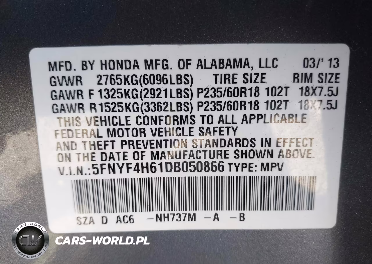 2013 Honda Pilot Ex-L VIN:5FNYF4H61DB050866 - 9