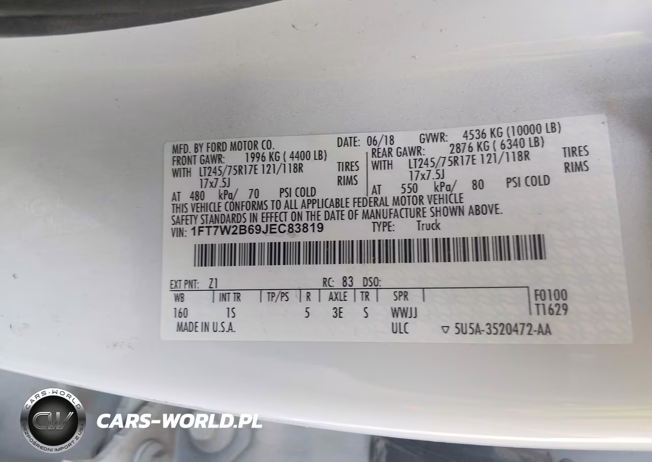 2018 Ford F-250 Xl VIN:1FT7W2B69JEC83819 - 9
