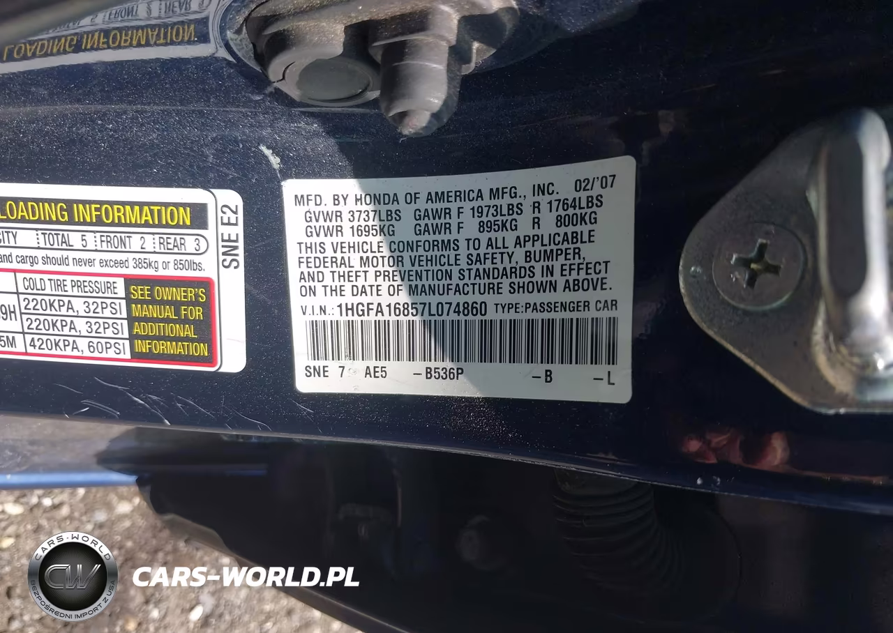 2007 Honda Civic Ex VIN:1HGFA16857L074860 - 9