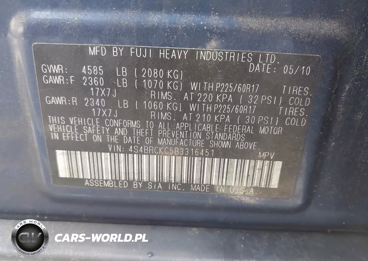 2011 Subaru Outback 2.5I Limited VIN:4S4BRCKC5B3316451 - 9