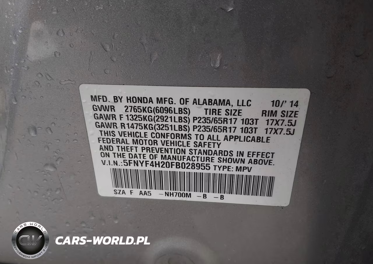 2015 Honda Pilot Lx VIN:5FNYF4H20FB028955 - 9