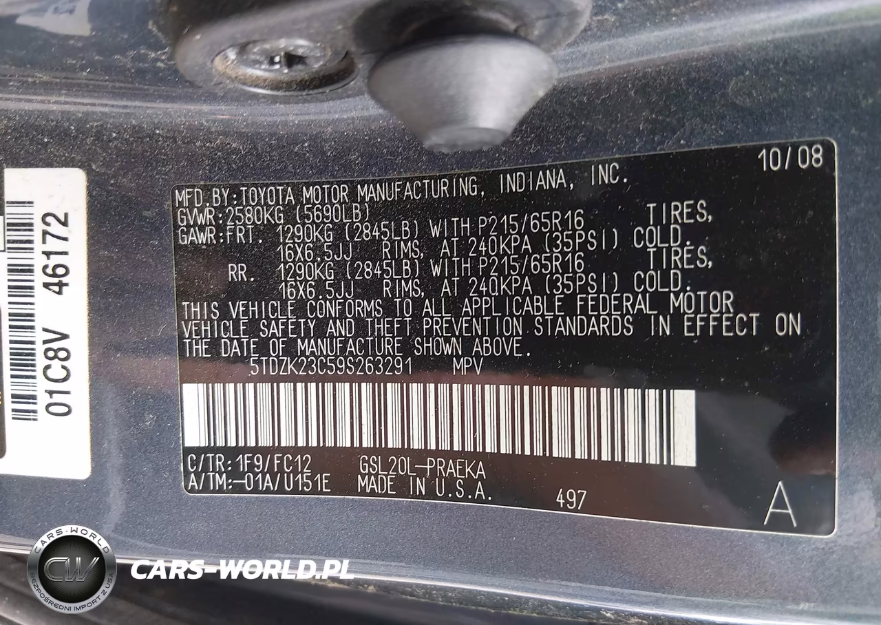2009 Toyota Sienna Le VIN:5TDZK23C59S263291 - 9
