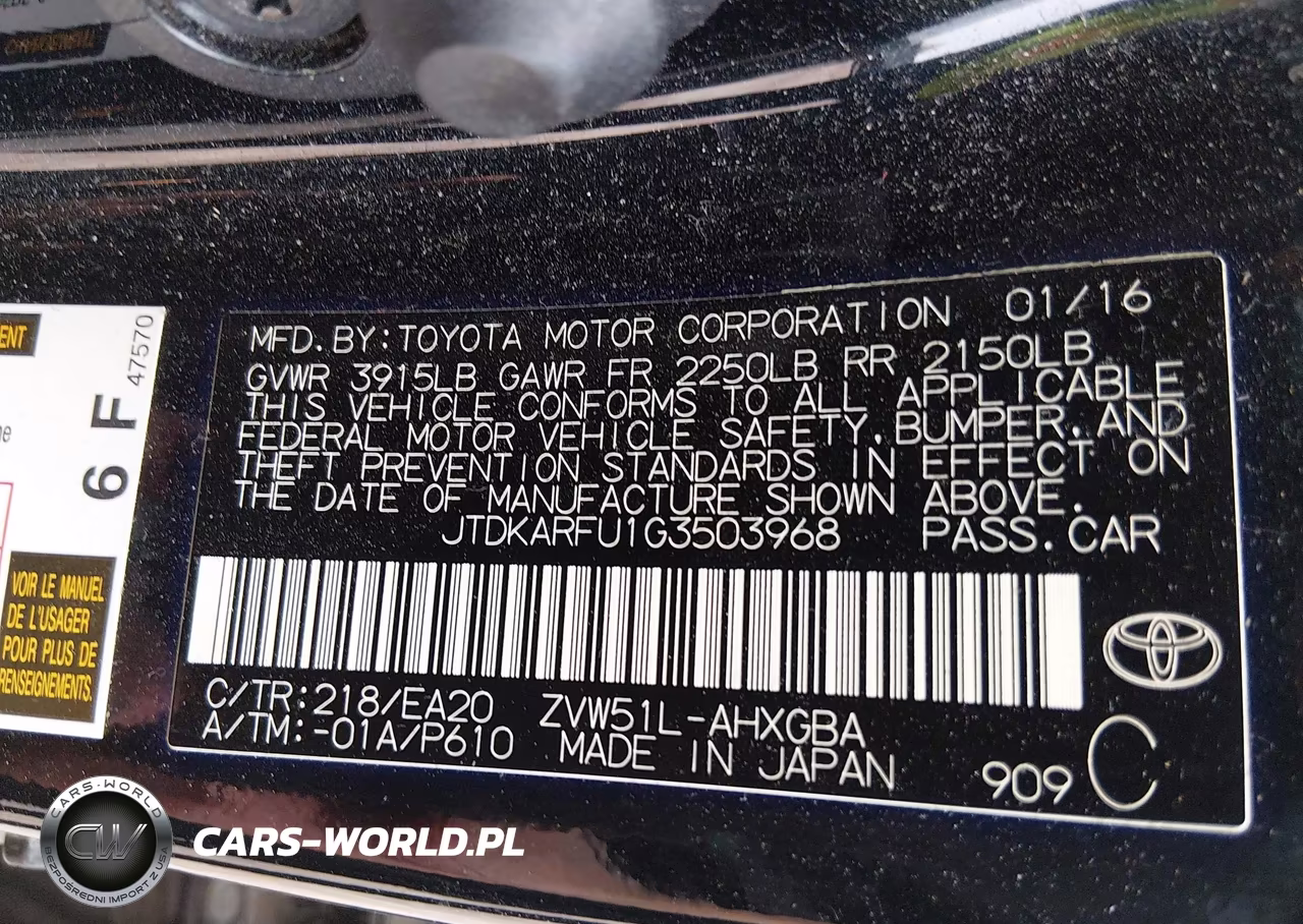 2016 Toyota Prius Four VIN:JTDKARFU1G3503968 - 9