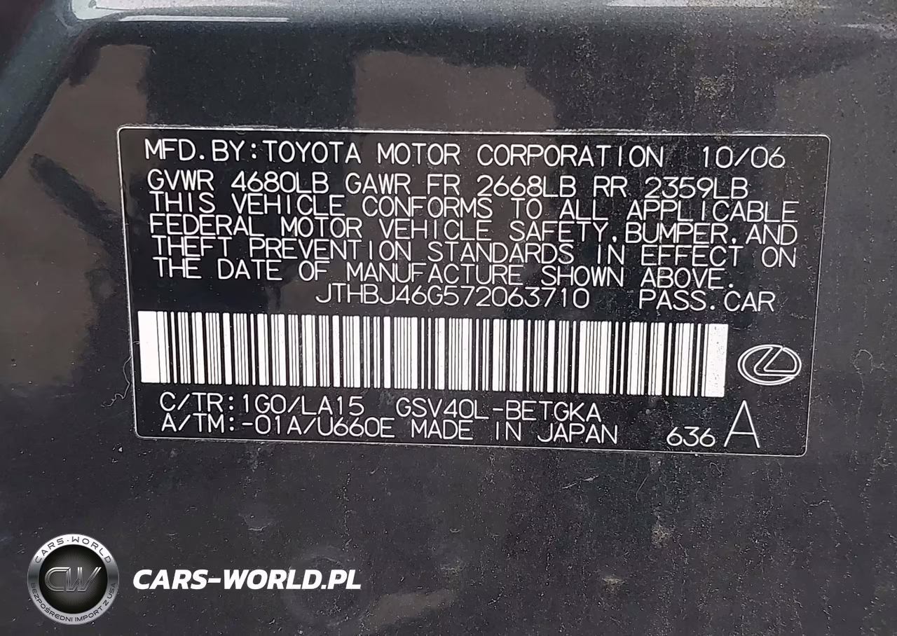 2007 Lexus Es 350 VIN:JTHBJ46G572063710 - 9