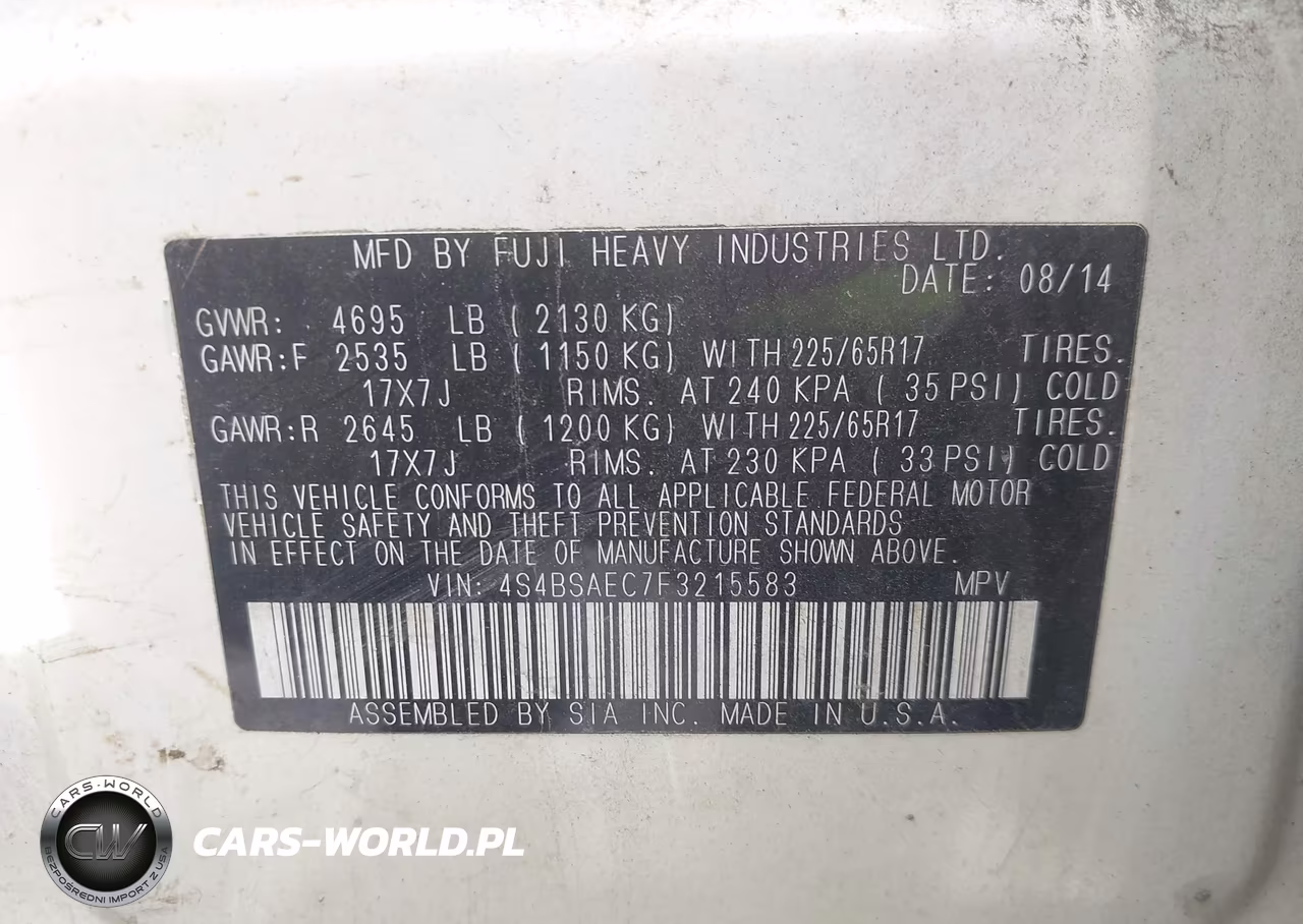 2015 Subaru Outback 2.5I Premium VIN:4S4BSAEC7F3215583 - 9
