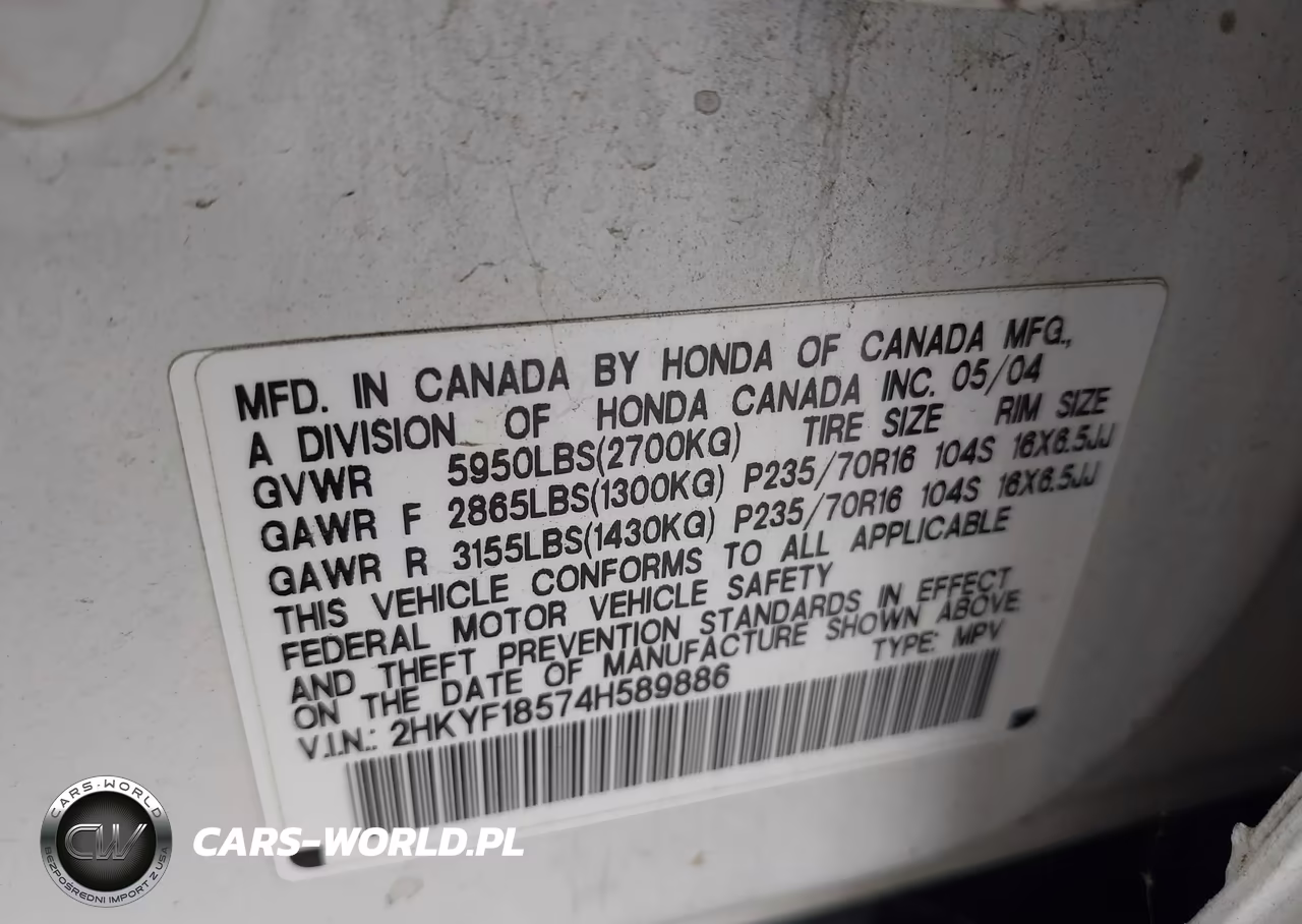 2004 Honda Pilot Ex-L VIN:2HKYF18574H589886 - 9