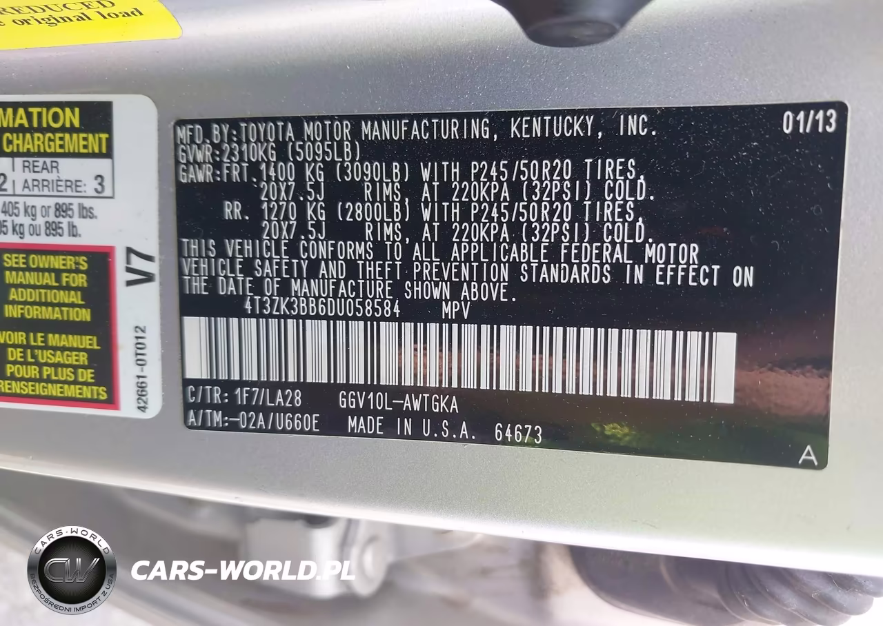 2013 Toyota Venza Limited V6 VIN:4T3ZK3BB6DU058584 - 9