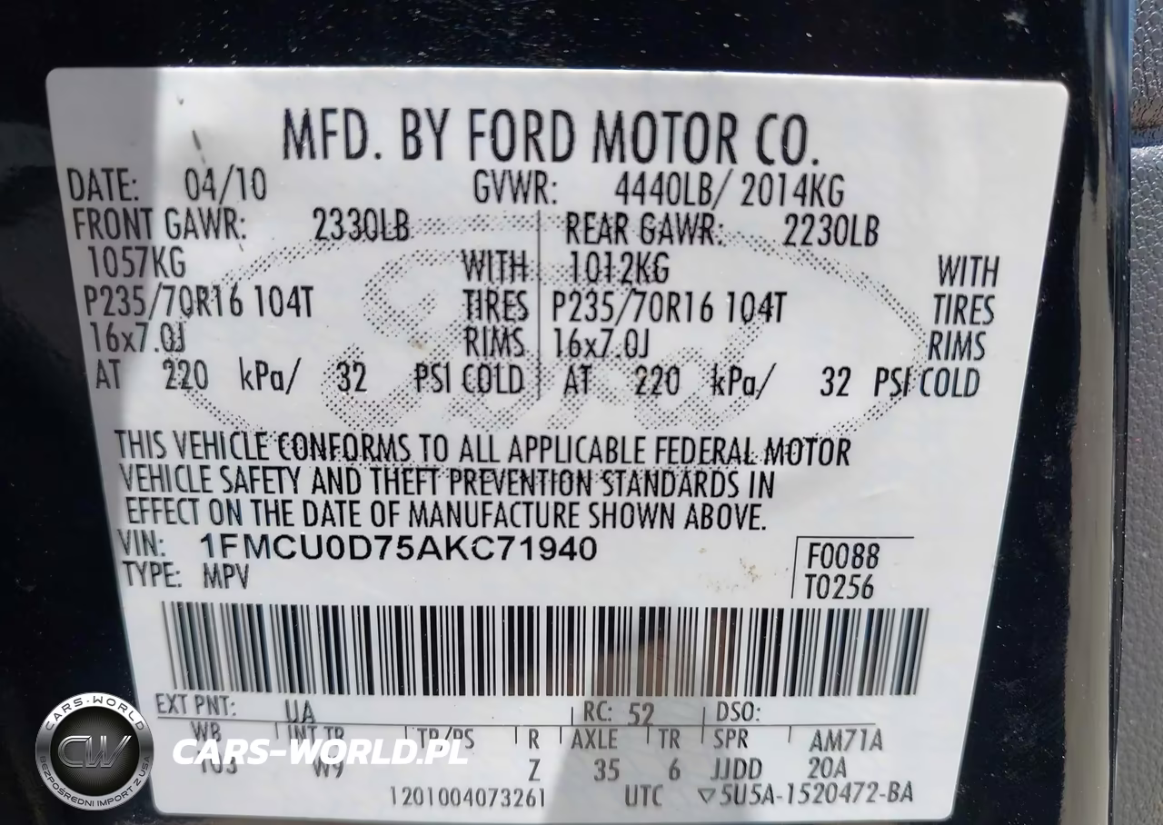2010 Ford Escape Xlt VIN:1FMCU0D75AKC71940 - 9