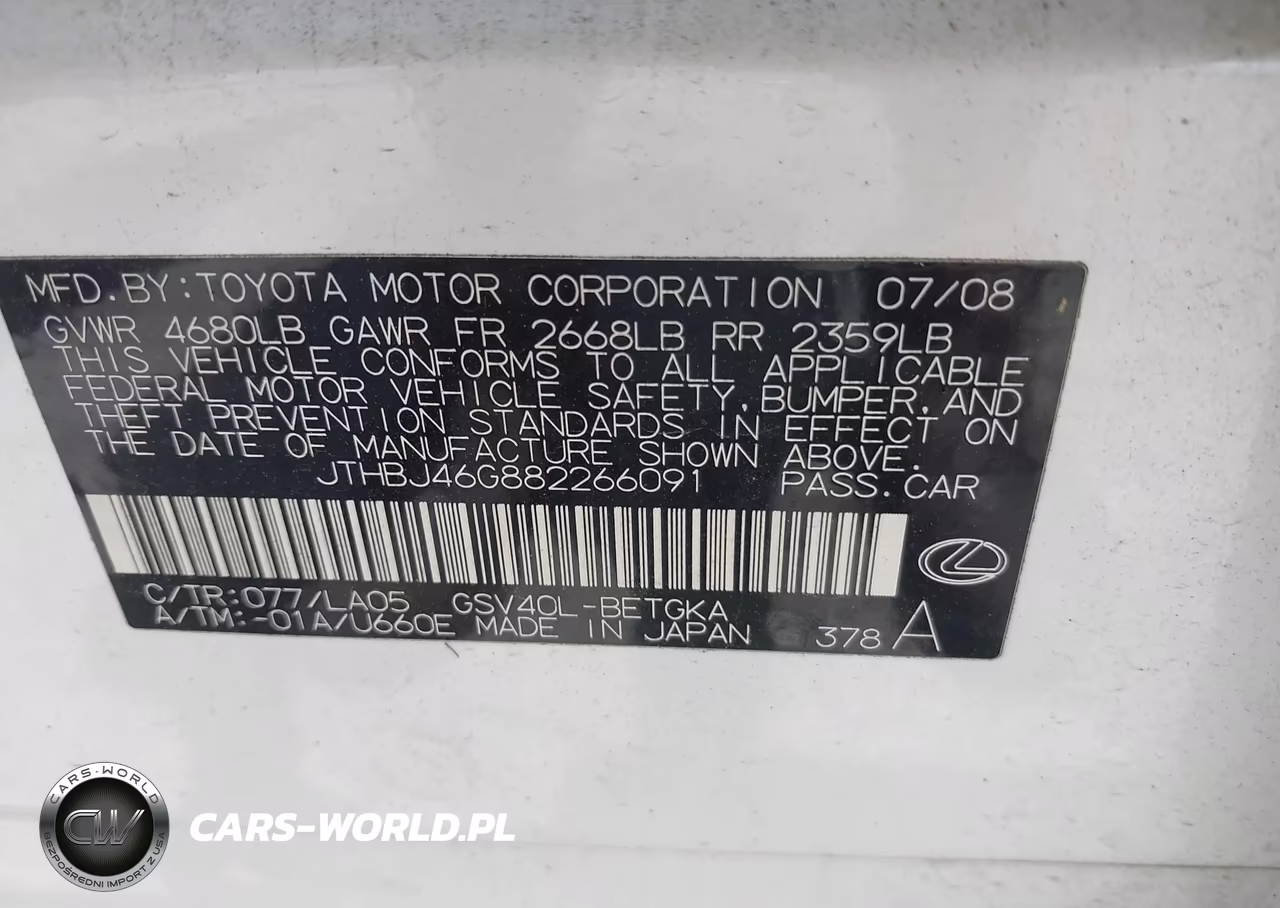 2008 Lexus Es 350 VIN:JTHBJ46G882266091 - 9