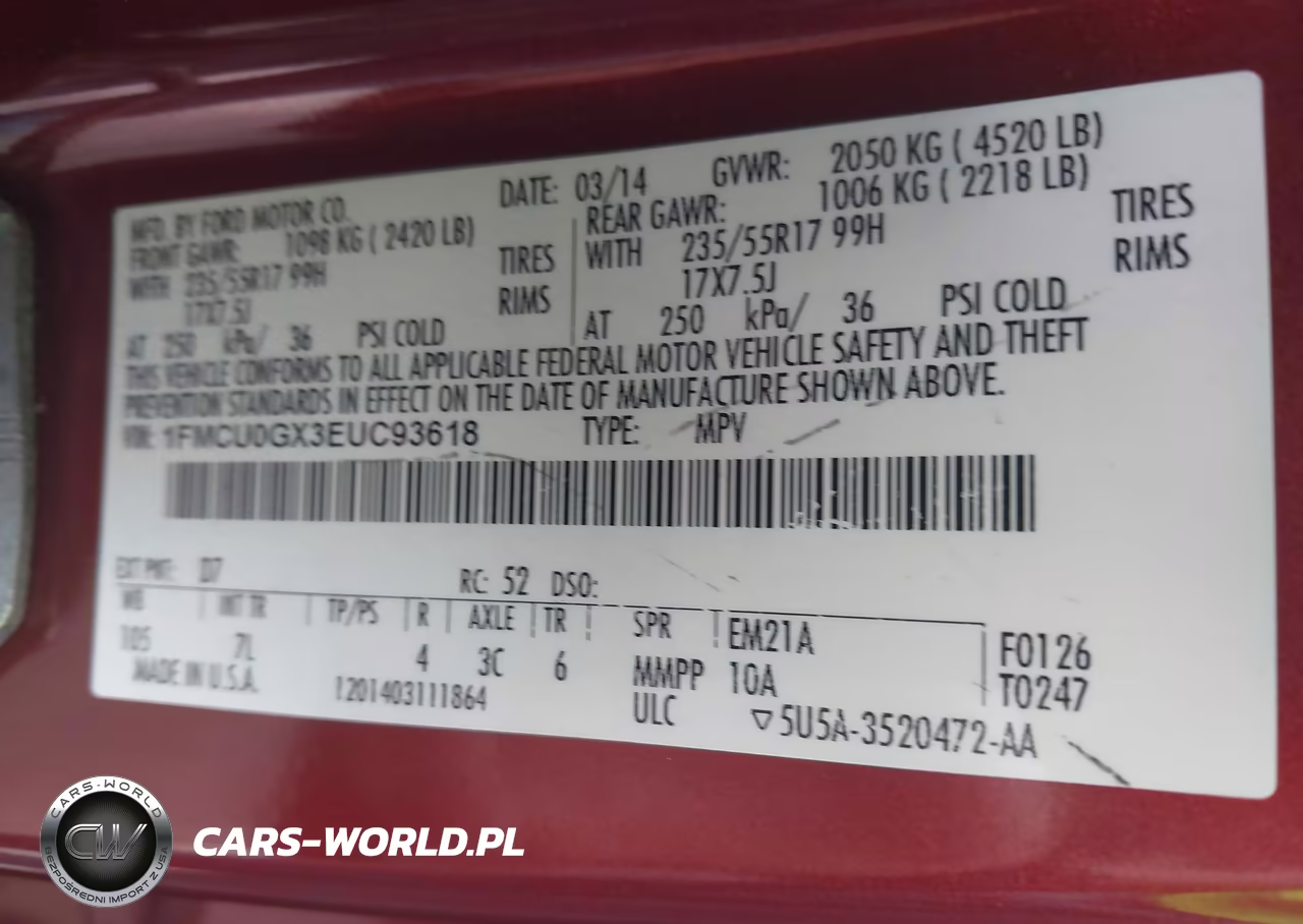 2014 Ford Escape Se VIN:1FMCU0GX3EUC93618 - 9