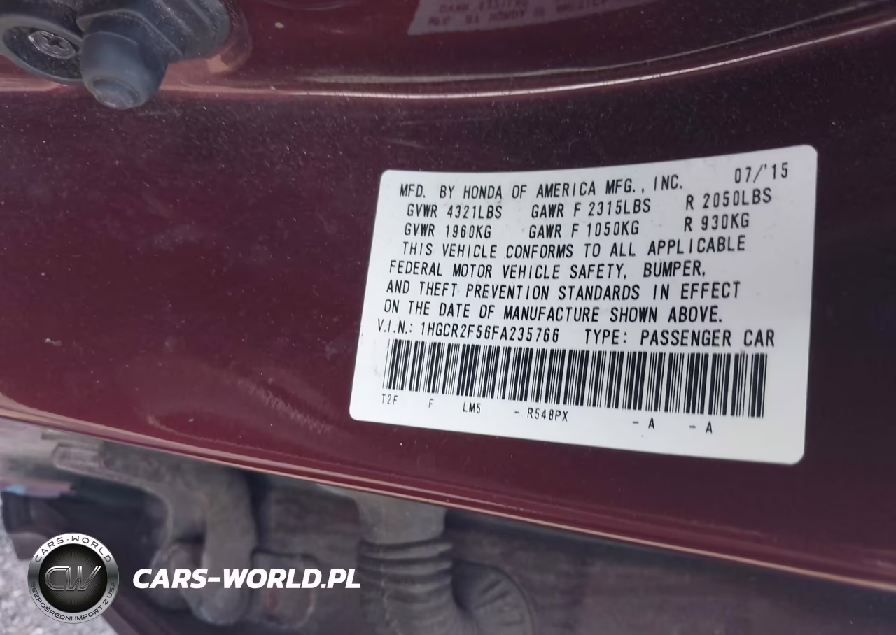 2015 Honda Accord Sport VIN:1HGCR2F56FA235766 - 9