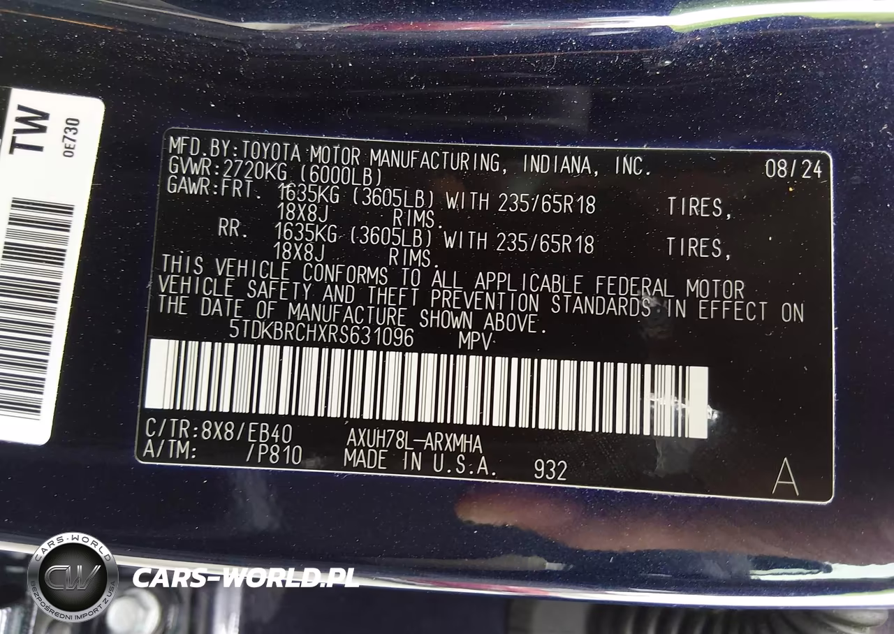 2024 Toyota Highlander Hybrid Xle VIN:5TDKBRCHXRS631096 - 9