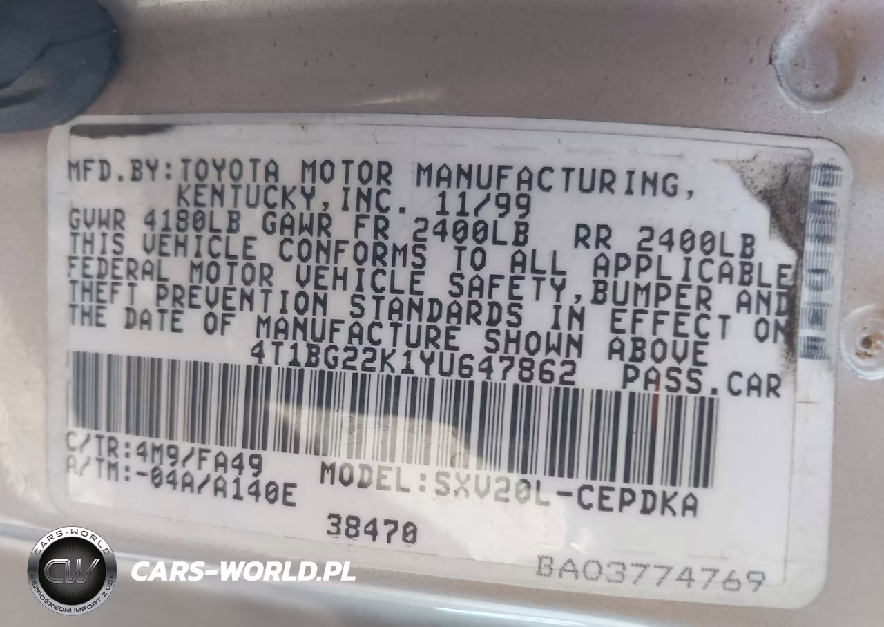 2000 Toyota Camry Ce VIN:4T1BG22K1YU647862 - 9