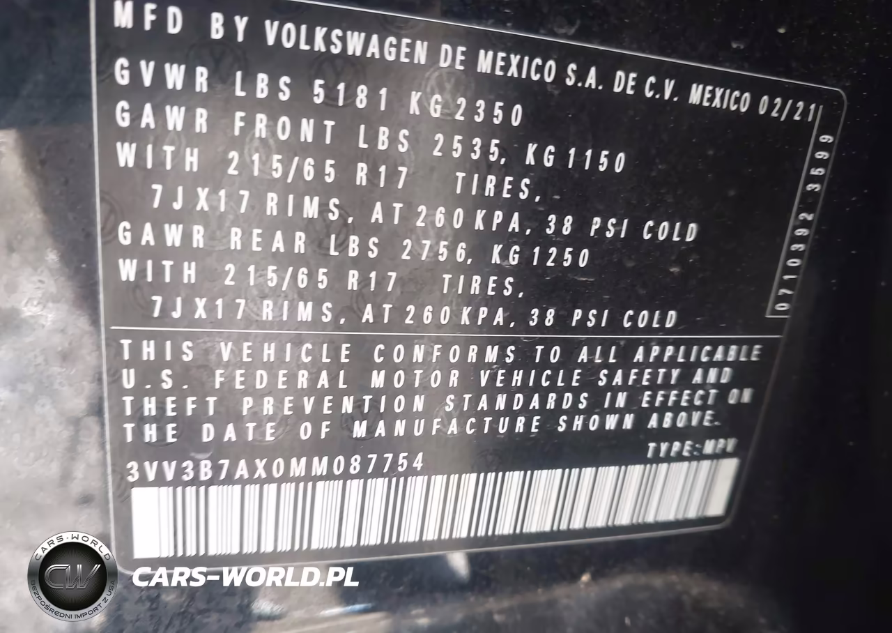 2021 Volkswagen Tiguan 2.0T Se-2.0T Se R-Line Black-2.0T Sel VIN:3VV3B7AX0MM087754 - 9