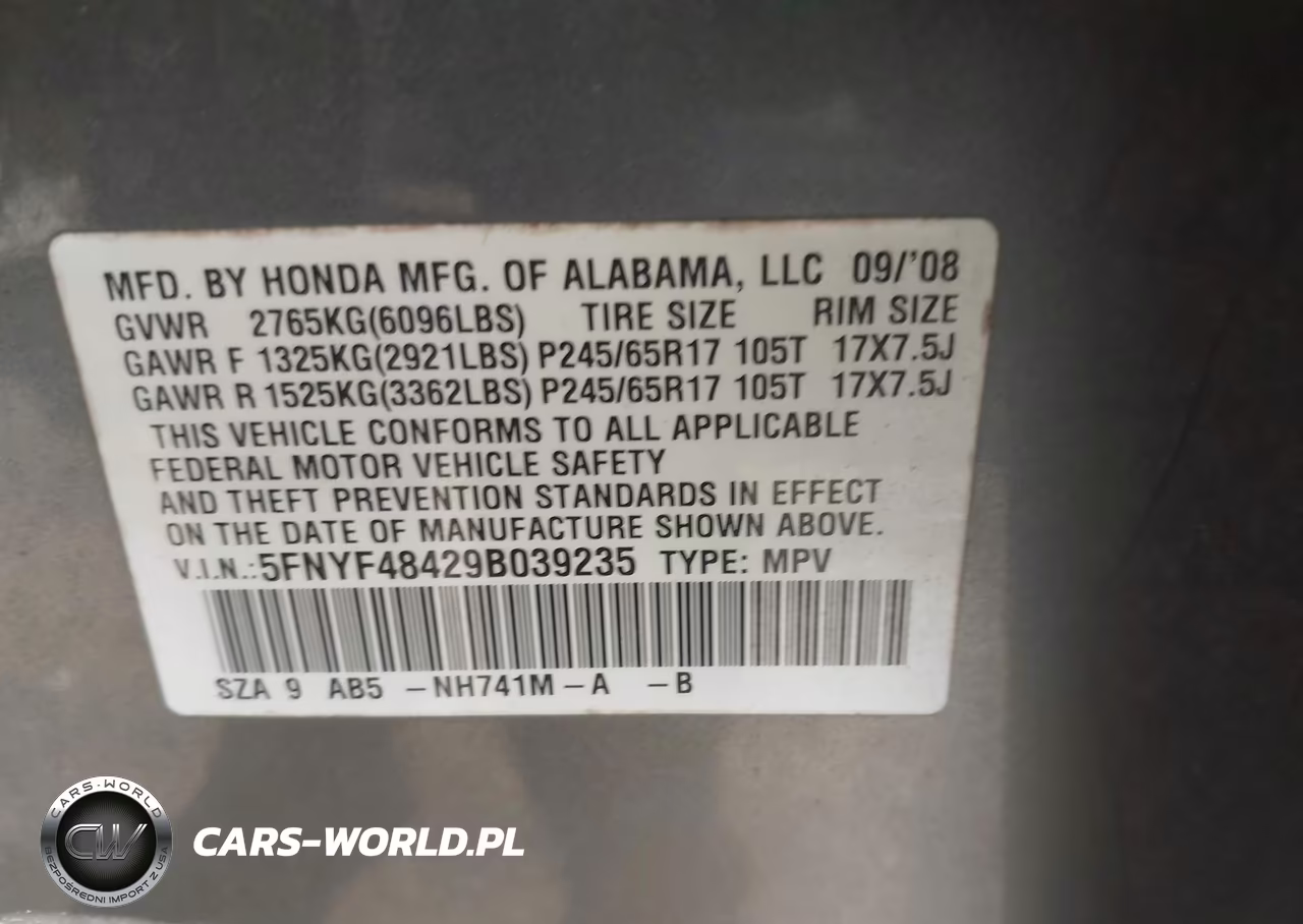 2009 Honda Pilot Ex VIN:5FNYF48429B039235 - 9