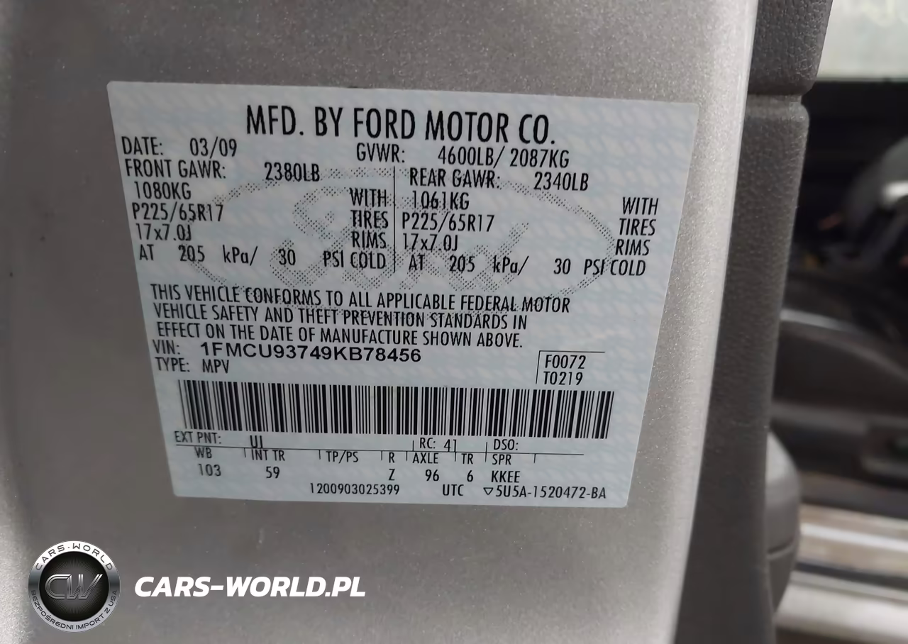 2009 Ford Escape Xlt VIN:1FMCU93749KB78456 - 9