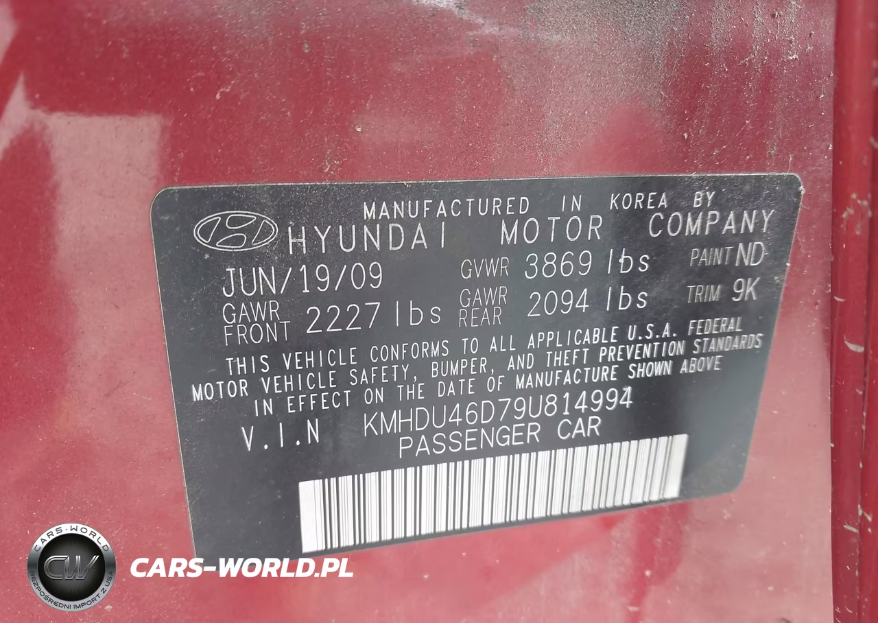 2009 Hyundai Elantra Gls VIN:KMHDU46D79U814994 - 9