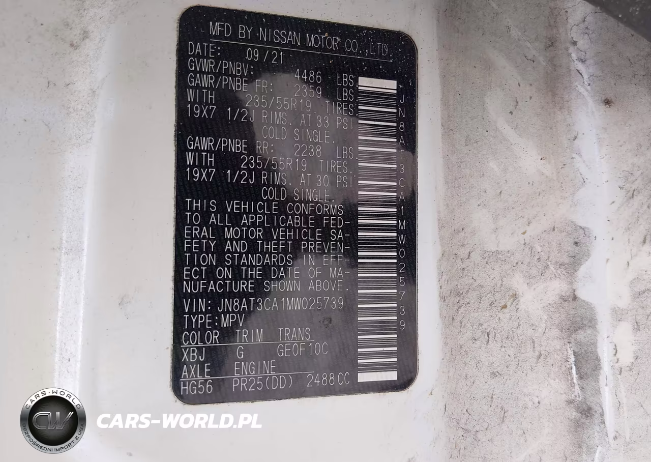 2021 Nissan Rogue Sl Fwd VIN:JN8AT3CA1MW025739 - 9