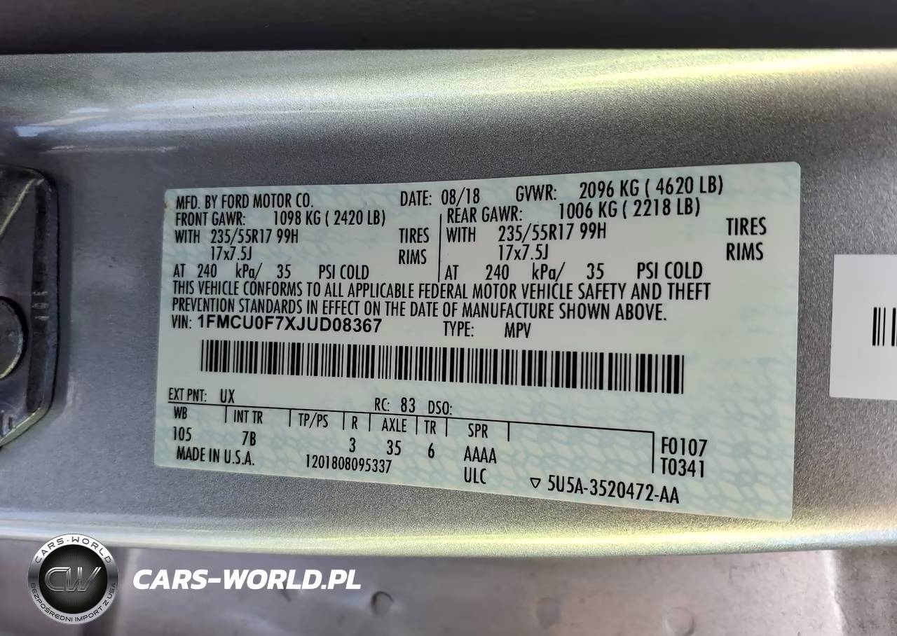 2018 Ford Escape S VIN:1FMCU0F7XJUD08367 - 9