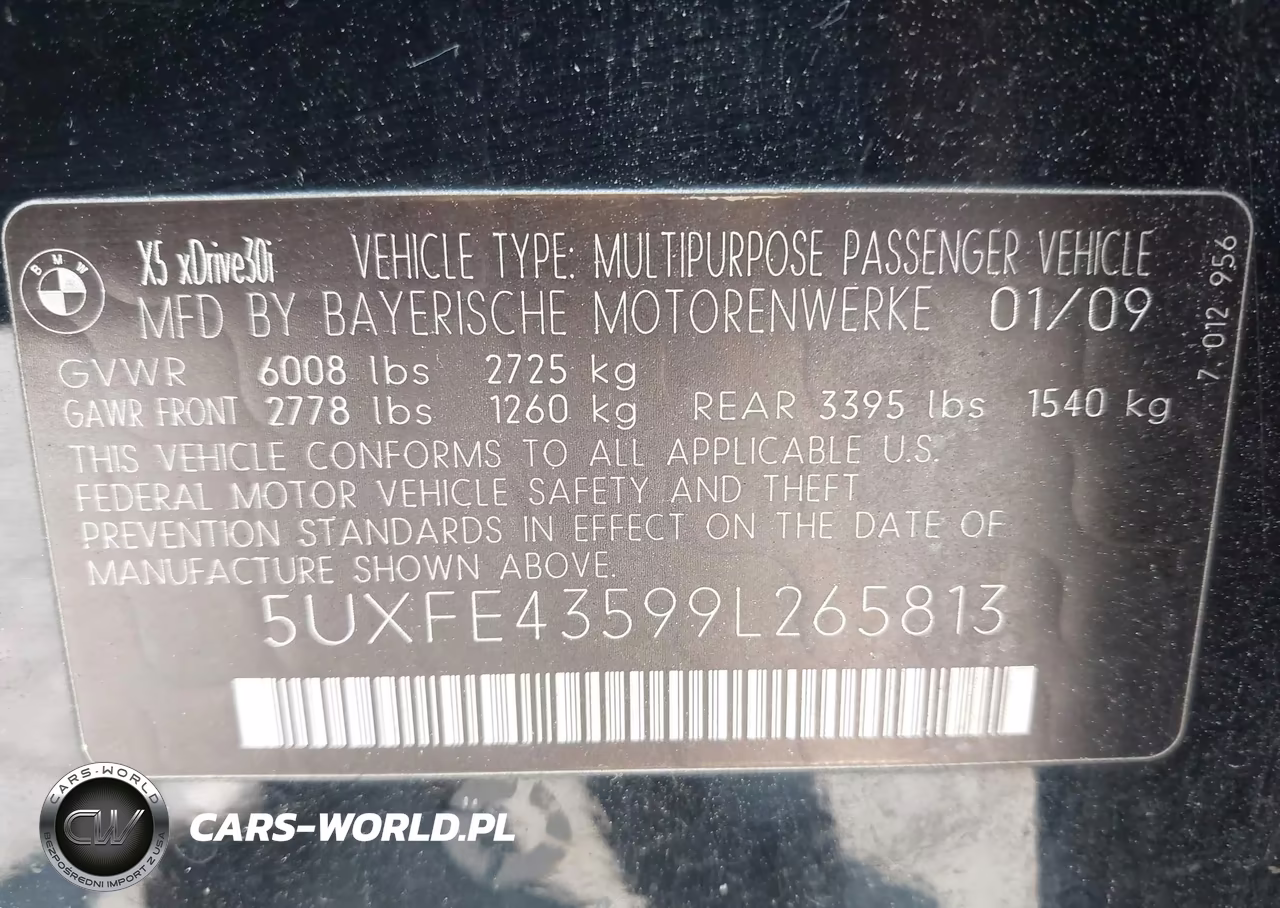 2009 BMW X5 xDrive30I VIN:5UXFE43599L265813 - 9