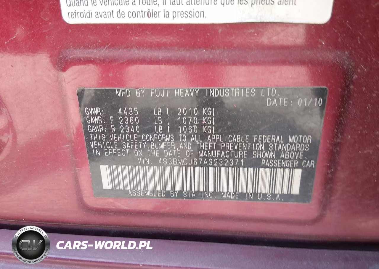 2010 Subaru Legacy 2.5I Limited VIN:4S3BMCJ67A3232371 - 9