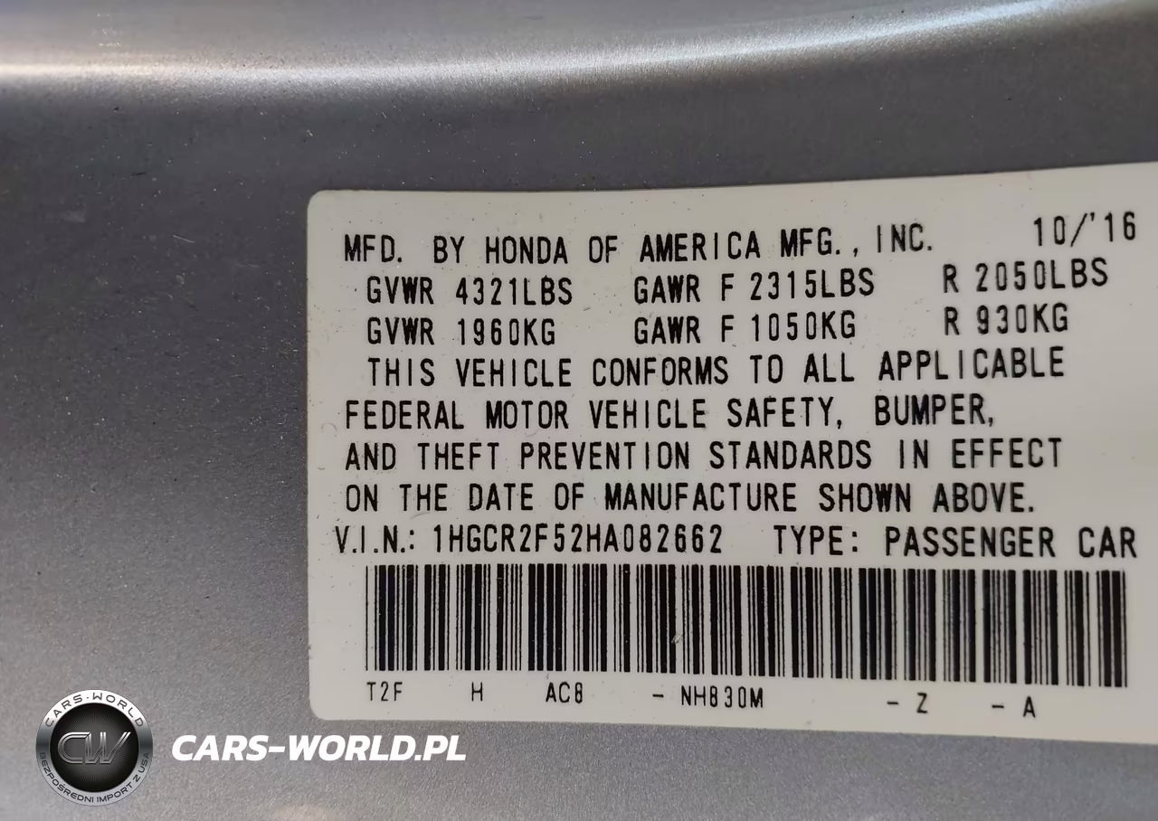 2017 Honda Accord Sport VIN:1HGCR2F52HA082662 - 9