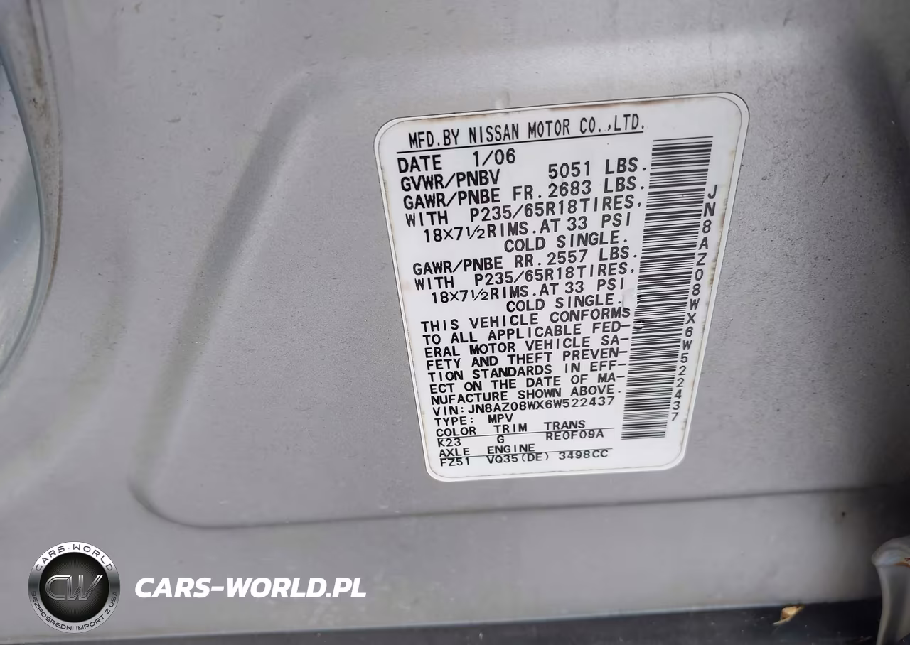 2006 Nissan Murano Sl VIN:JN8AZ08WX6W522437 - 9
