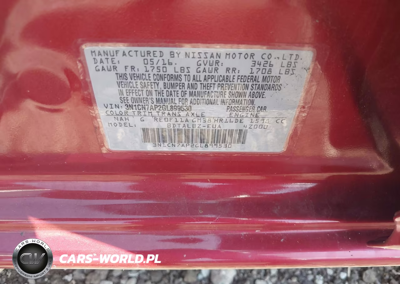 2016 Nissan Versa 1.6 S-1.6 S+-1.6 Sl-1.6 Sv VIN:3N1CN7AP2GL899530 - 9