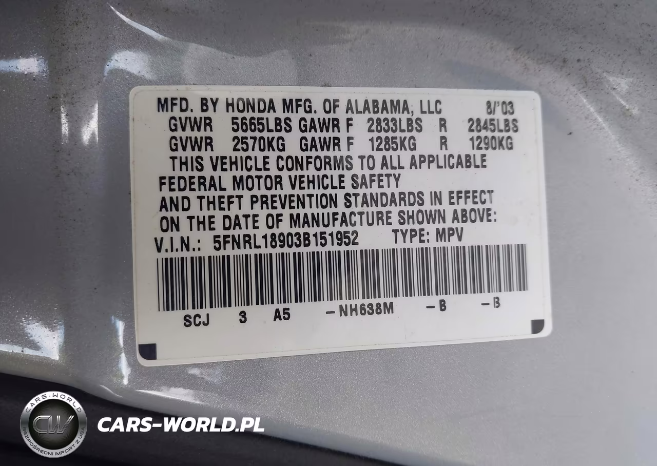 2003 Honda Odyssey Ex-L VIN:5FNRL18903B151952 - 9