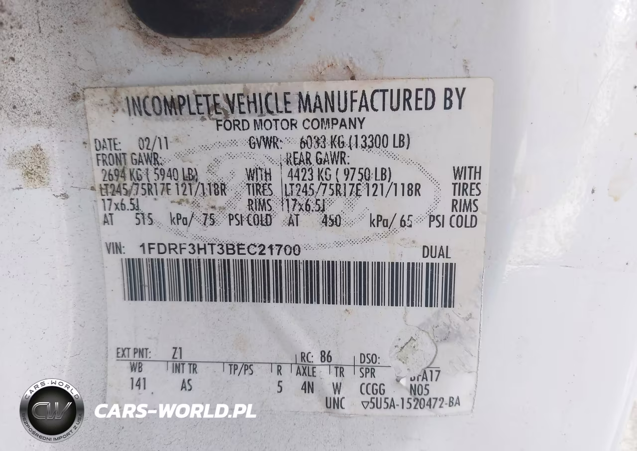2011 Ford F-350 Chassis Xl VIN:1FDRF3HT3BEC21700 - 8