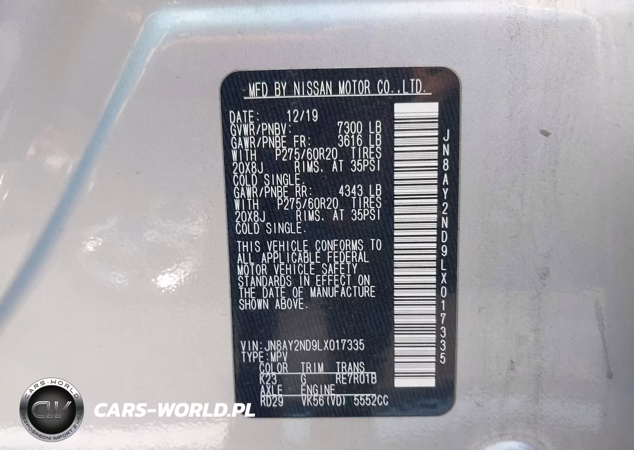 2020 Nissan Armada Sl 2Wd VIN:JN8AY2ND9LX017335 - 9