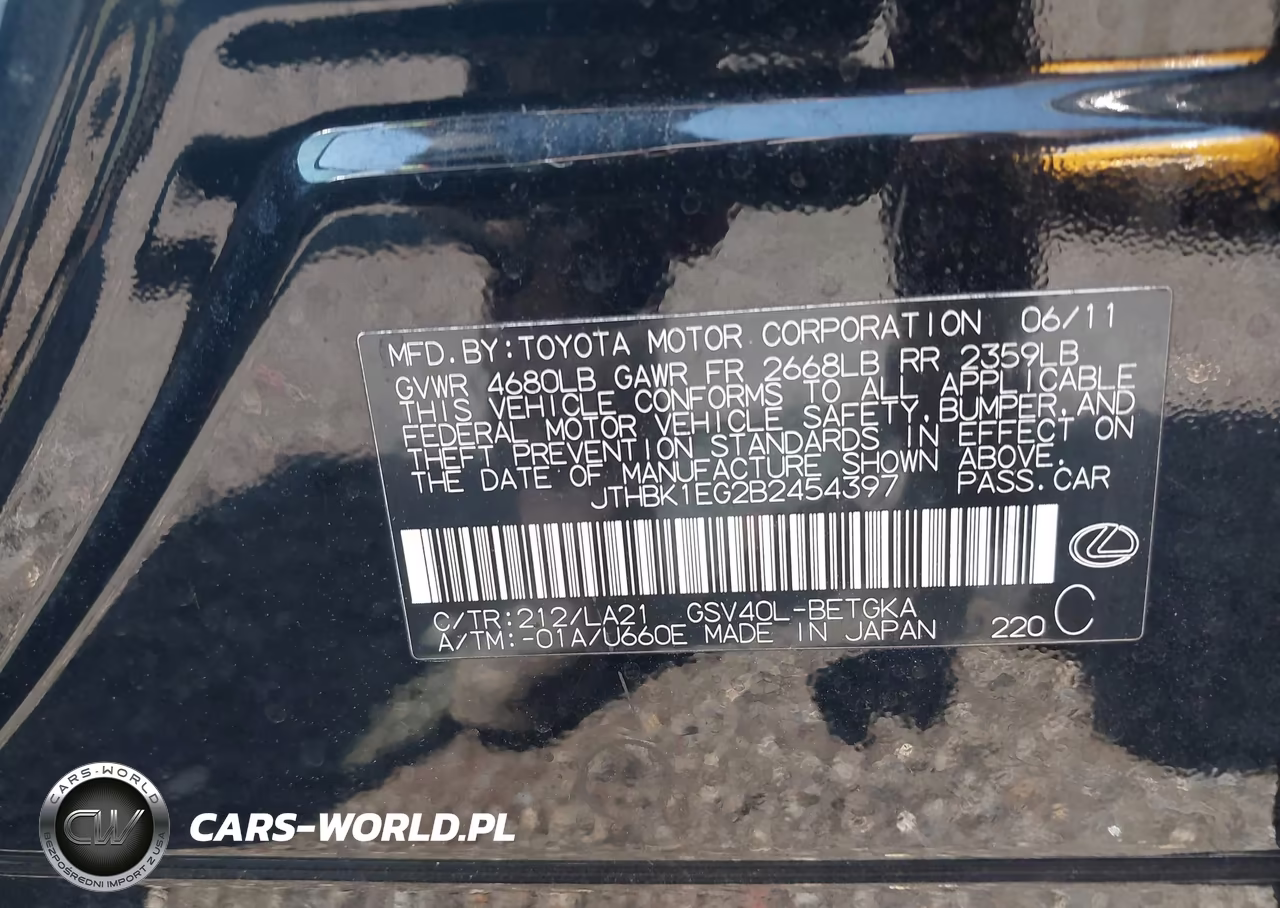 2011 Lexus Es 350 VIN:JTHBK1EG2B2454397 - 9