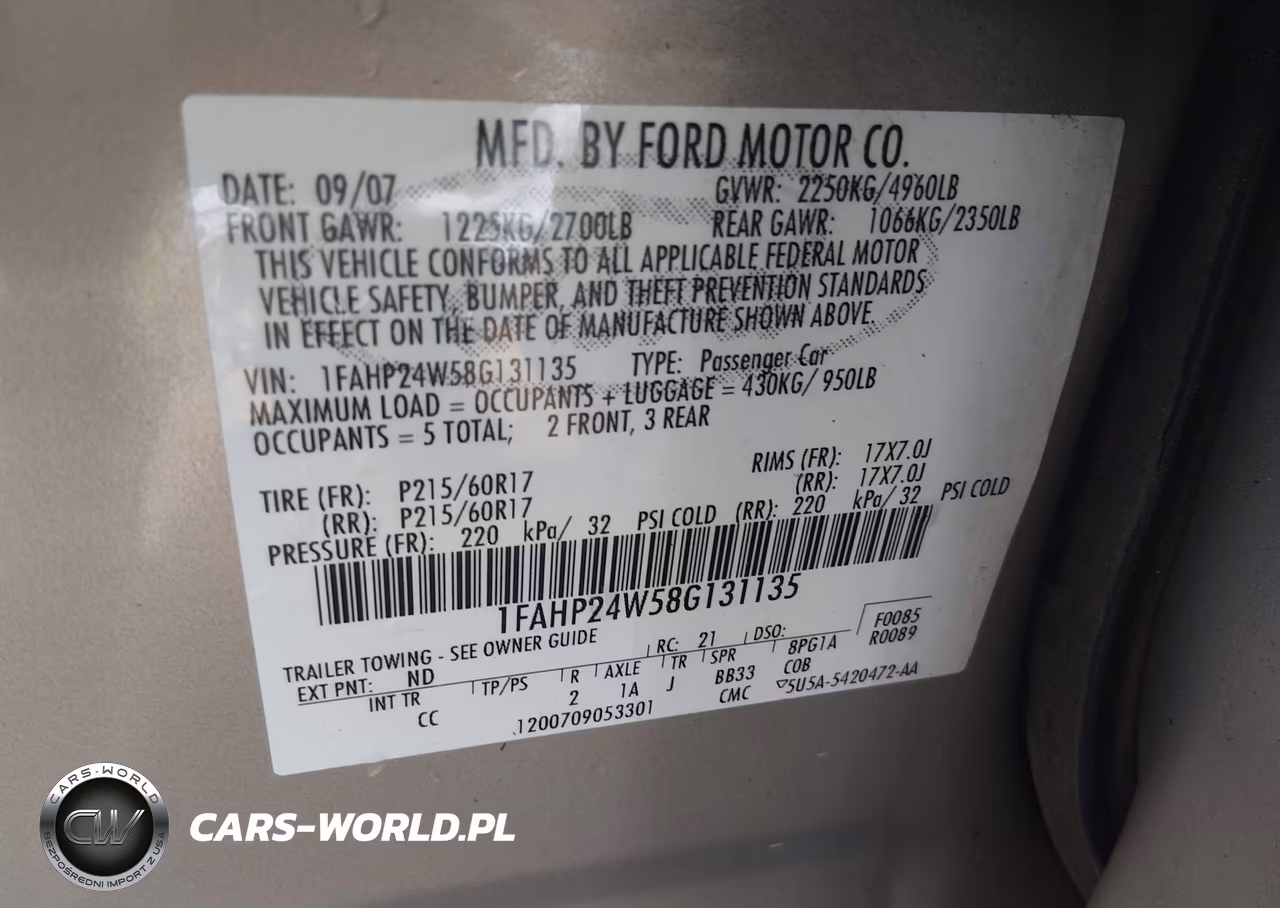 2008 Ford Taurus Sel VIN:1FAHP24W58G131135 - 9