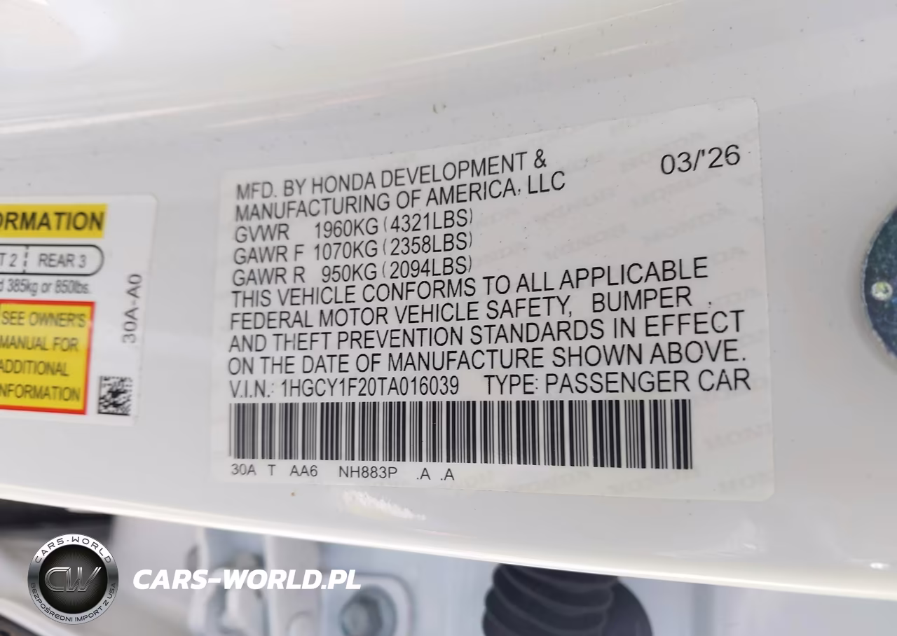2026 Honda Accord Lx VIN:1HGCY1F20TA016039 - 9