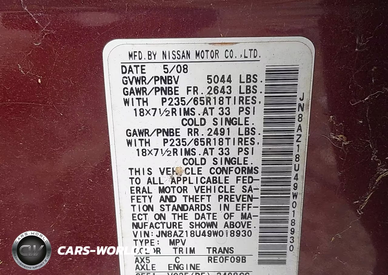 2009 Nissan Murano S VIN:JN8AZ18U49W018930 - 9