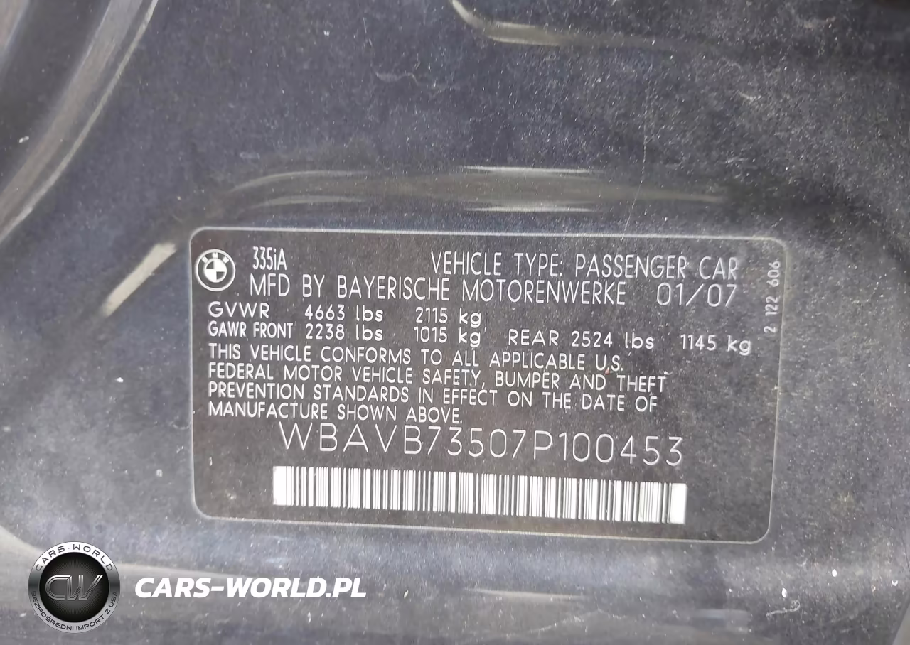 2007 BMW 335I VIN:WBAVB73507P100453 - 9