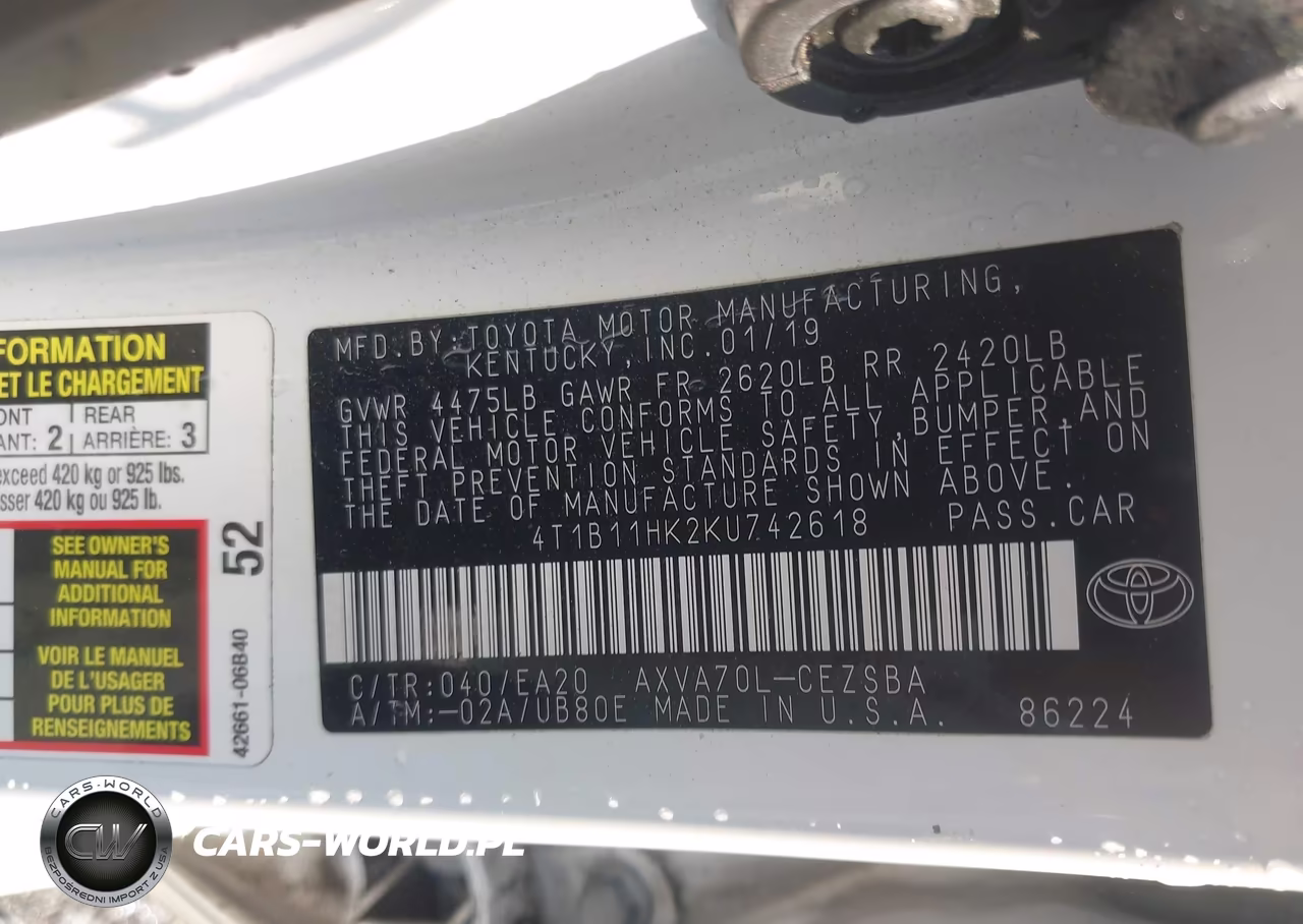 2019 Toyota Camry Se VIN:4T1B11HK2KU742618 - 9