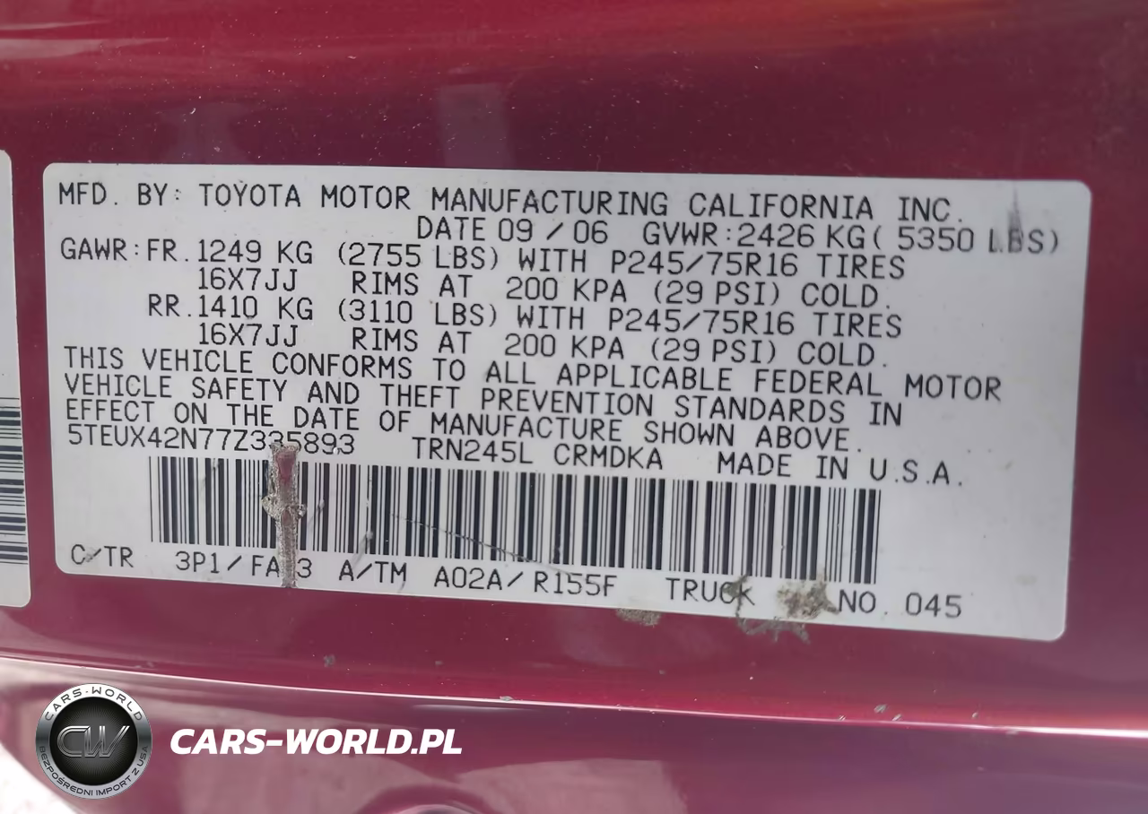 2007 Toyota Tacoma VIN:5TEUX42N77Z335893 - 9