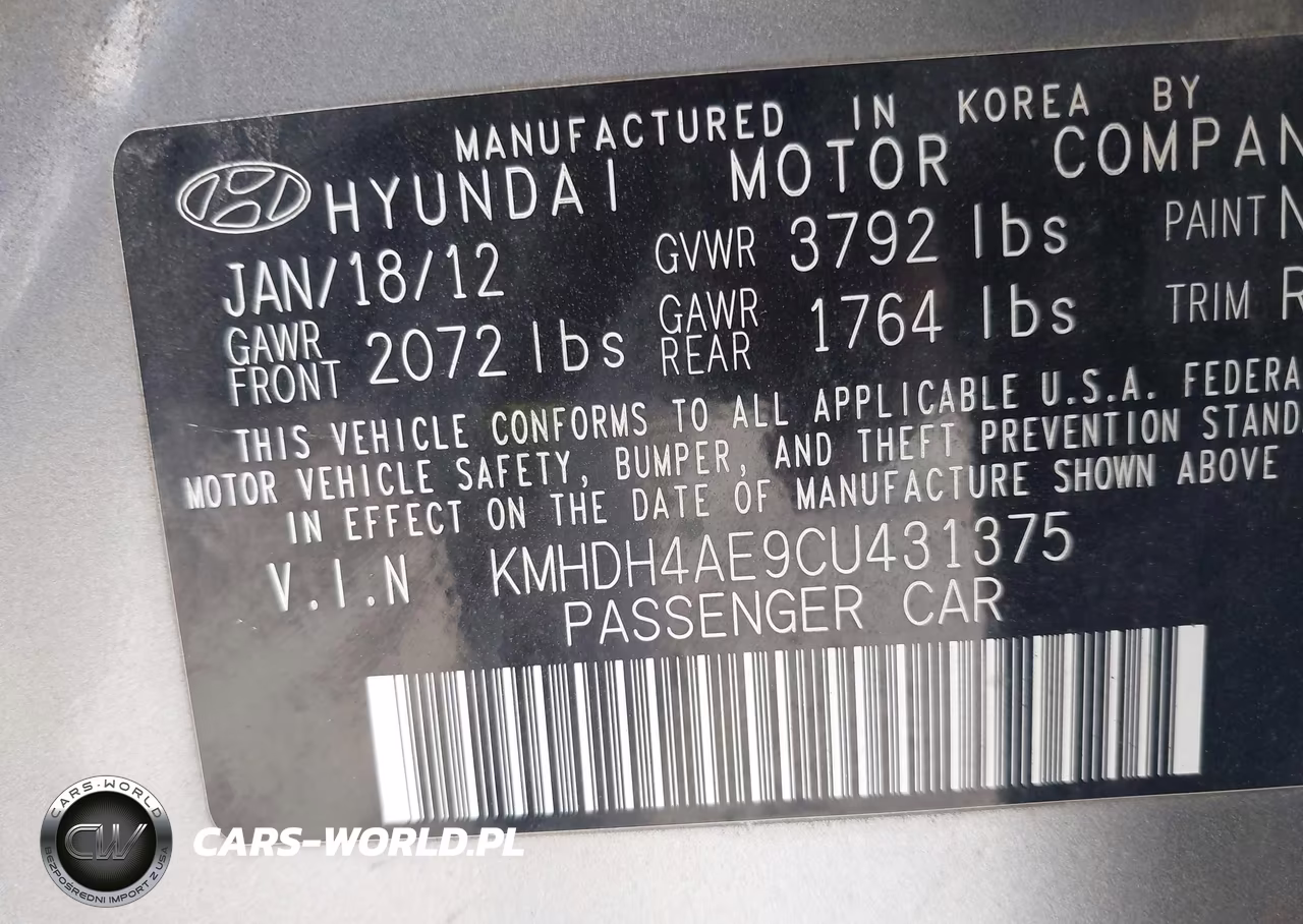 2012 Hyundai Elantra Gls (Ulsan Plant) VIN:KMHDH4AE9CU431375 - 9