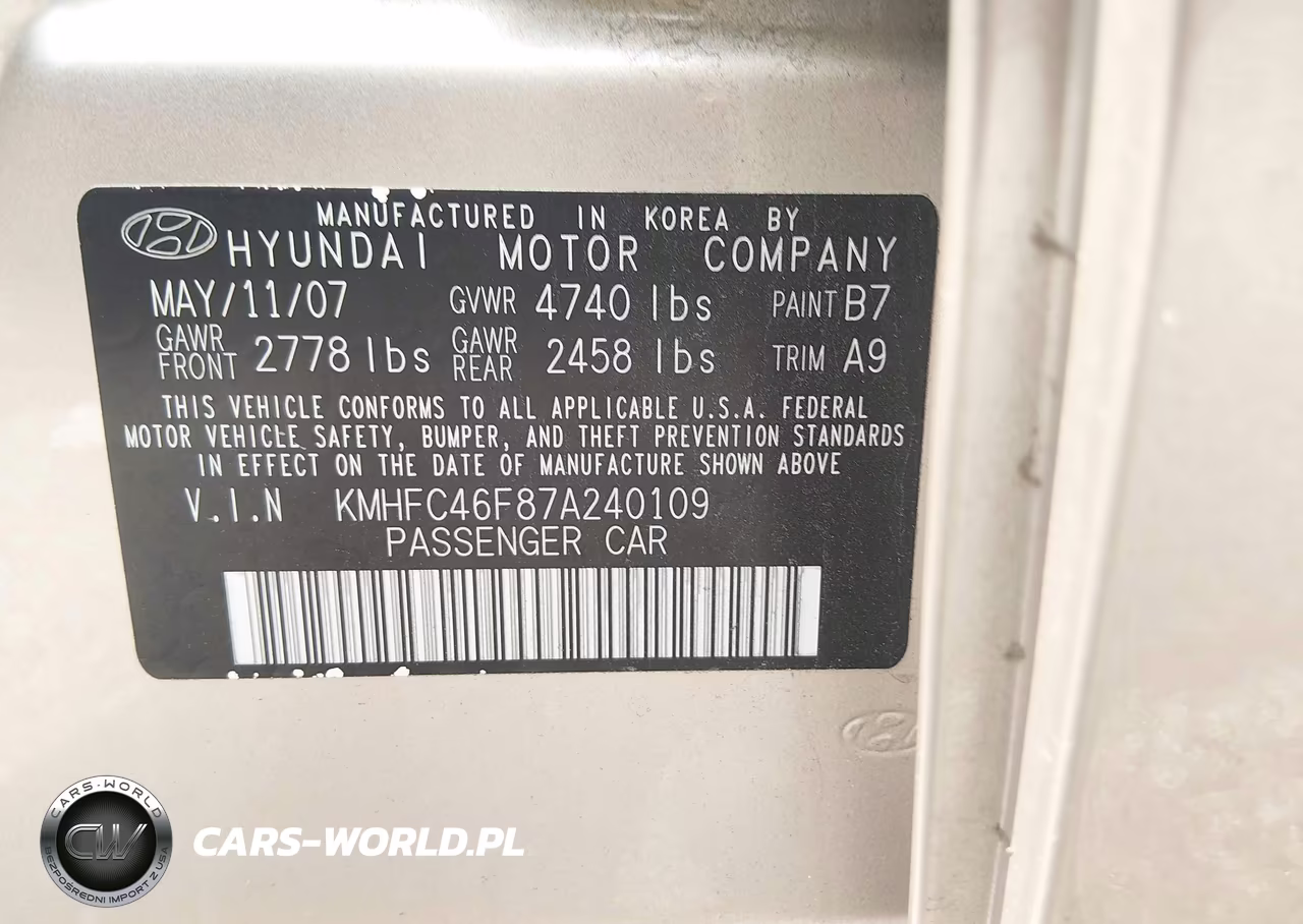 2007 Hyundai Azera Limited-Se VIN:KMHFC46F87A240109 - 9
