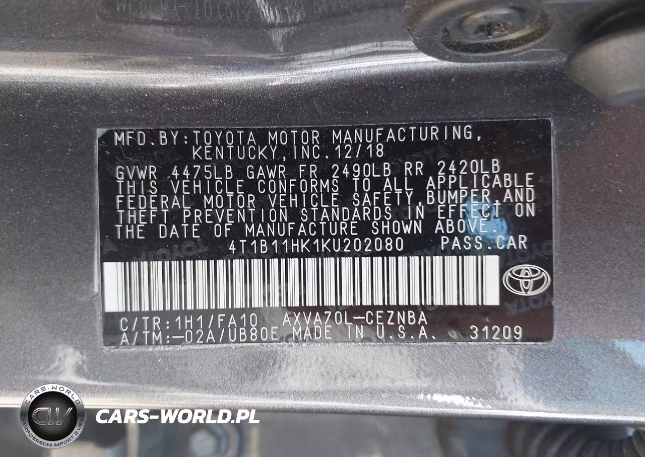2019 Toyota Camry Le VIN:4T1B11HK1KU202080 - 9
