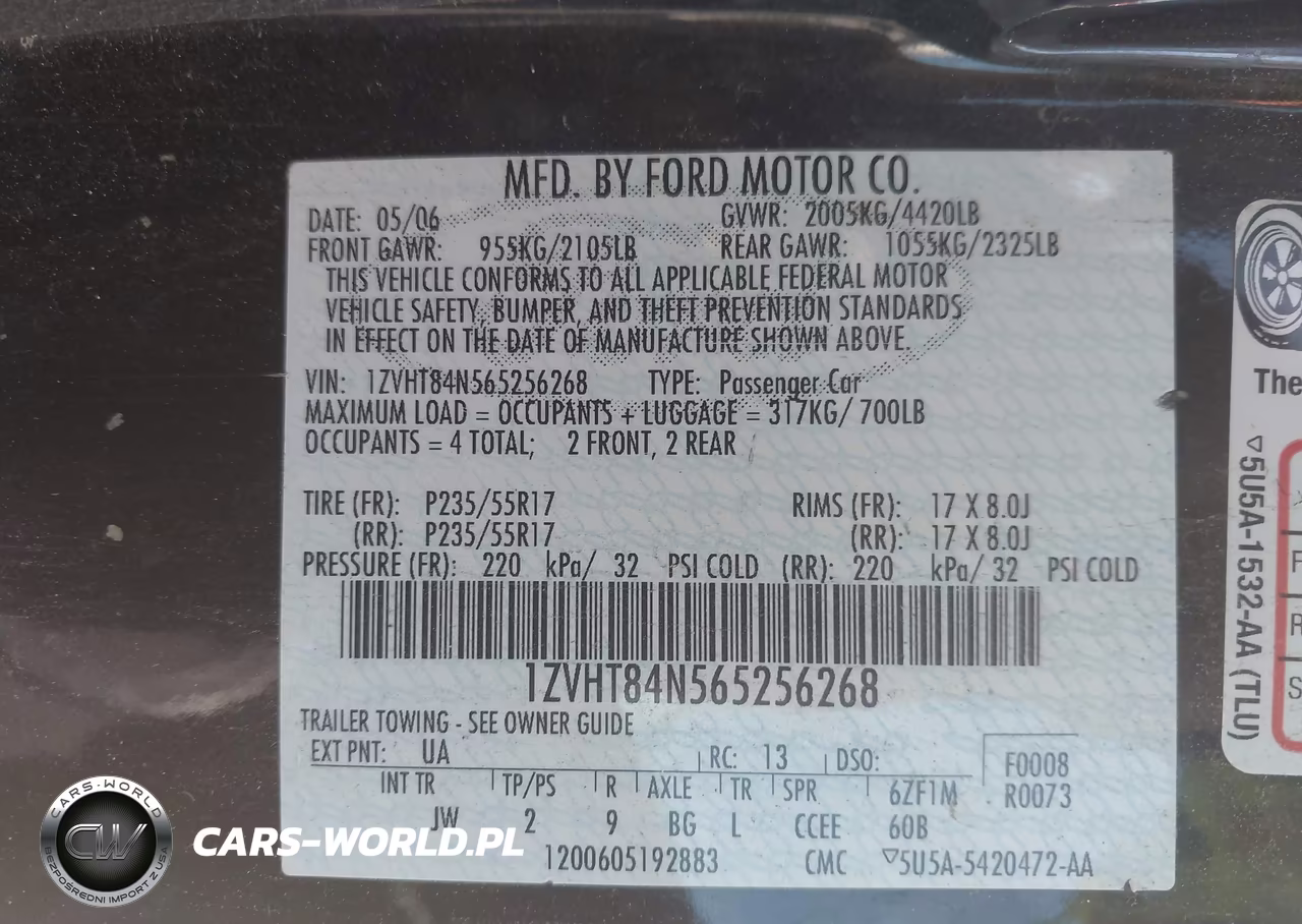 2006 Ford Mustang V6 VIN:1ZVHT84N565256268 - 9