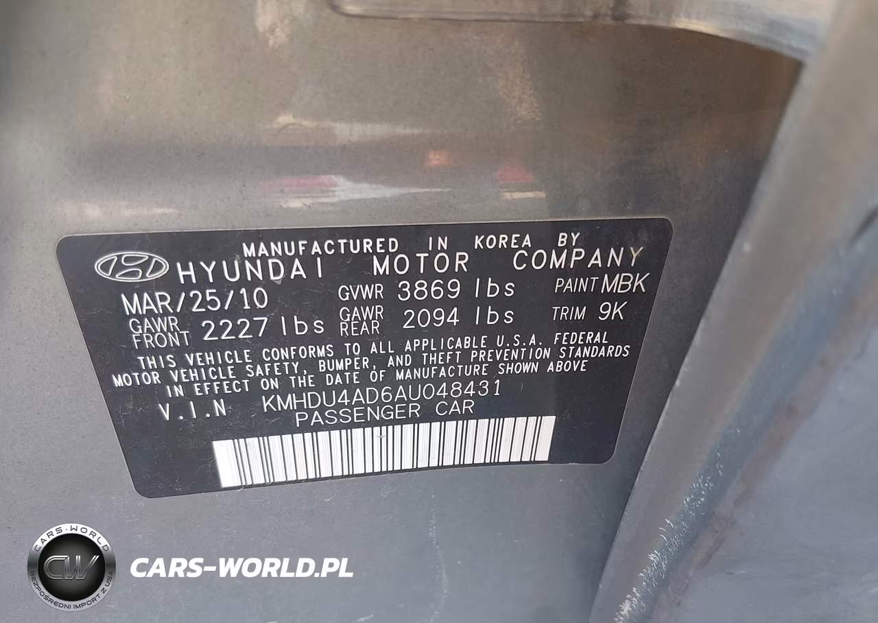 2010 Hyundai Elantra Gls VIN:KMHDU4AD6AU048431 - 9