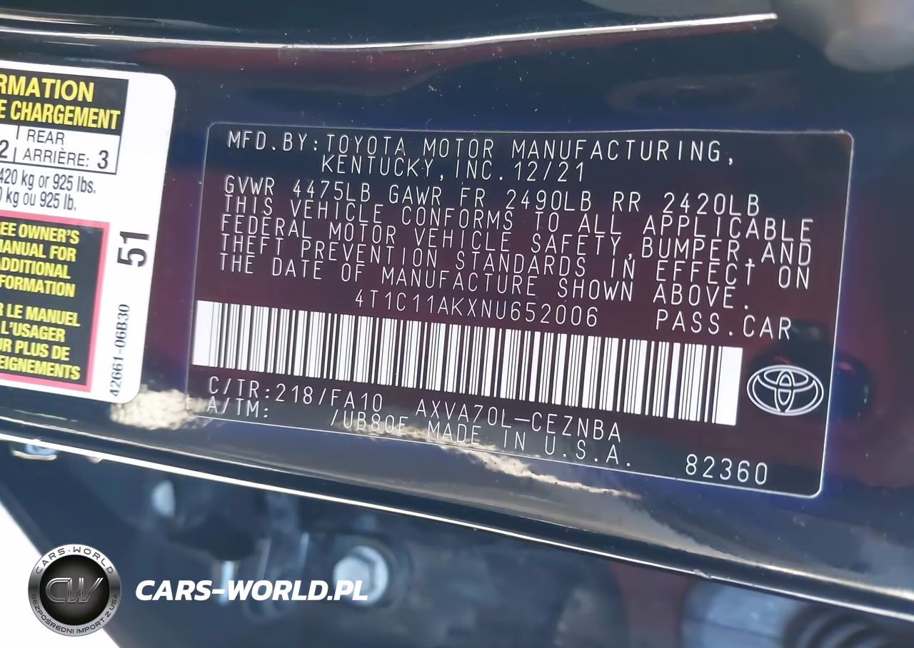 2022 Toyota Camry Le VIN:4T1C11AKXNU652006 - 9