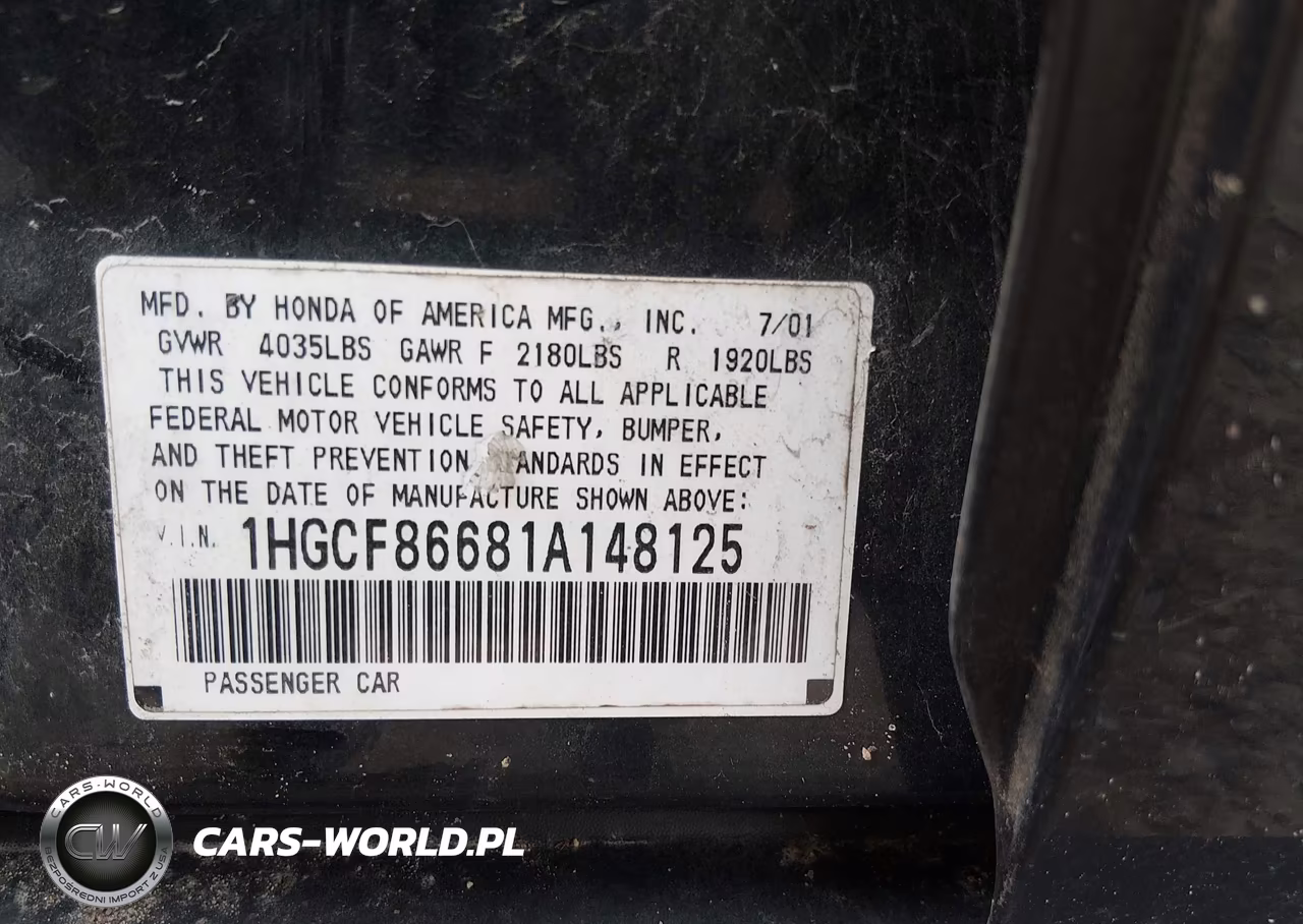 2001 Honda Accord Value Package VIN:1HGCF86681A148125 - 9