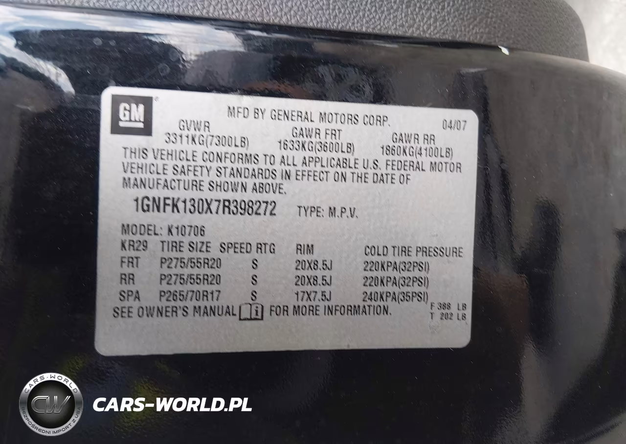 2007 Chevrolet Tahoe Ltz VIN:1GNFK130X7R398272 - 9