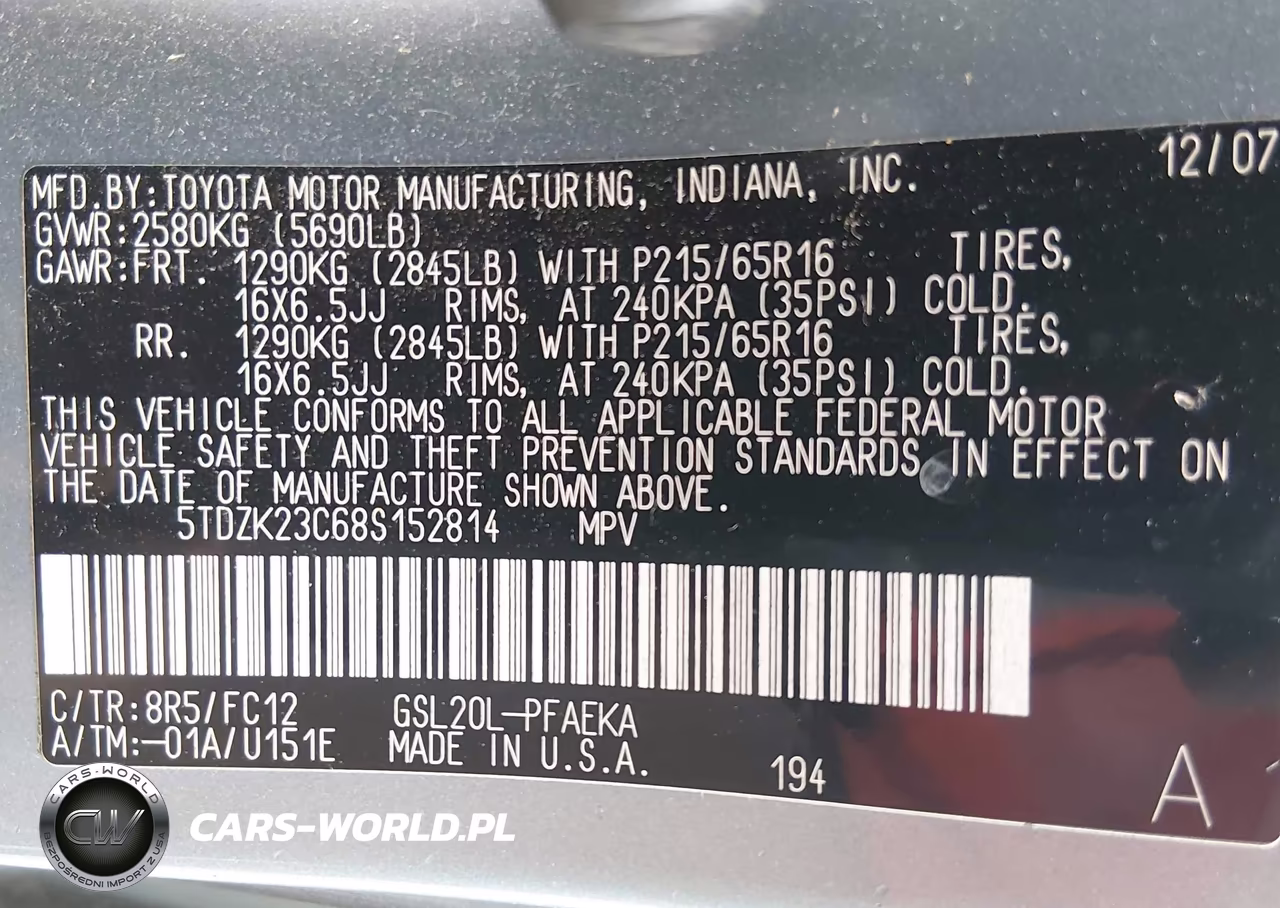 2008 Toyota Sienna Le VIN:5TDZK23C68S152814 - 9